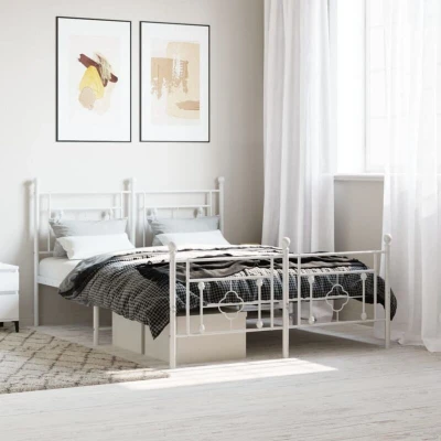 Image of vidaXL Metal Bed Frame without Mattress with Footboard White 140x190cm