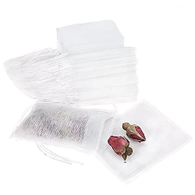 Image of 400 Pcs Disposable Tea Filter Bags Empty Cotton Drawstring Seal for Loose Leaf Teal(3.54 x 2.75 inch)