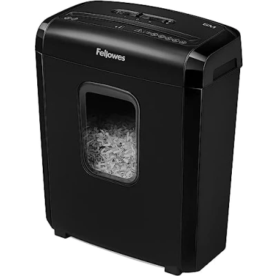 Image of Fellowes Powershred 6M Document Shredder Paper Cut Mini Shredder, Security DIN P 4, 6 Sheets, Clips, Credit Cards, 13L Bin, Lock