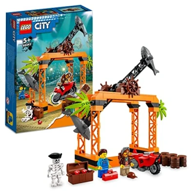 Image of LEGO 60342 City Stuntz The Shark Attack Stunt Challenge Adventure Series Toy with Flywheel Powered Bike &amp; Racer Minifigure, Toys for Kids 5 Plus Year Old