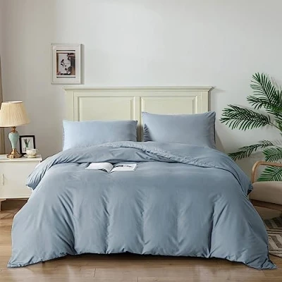 Image of Good Nite Duvet Cover Bedding Quilt Sets with Pillowcases Soft Microfiber Bed Set (Blue Gray, King 230x200cm)