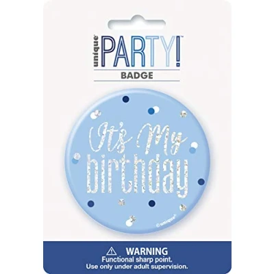Image of It&#039;s My Birthday Glitz Blue &amp; Silver Badge Perfect Accessory for the Special Day 1 Pc