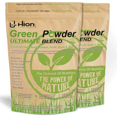 Image of Hion Green Powder Ultimate Blend 60 Servings (300g). Vegan, Alkaline &amp; Gluten Free Super Greens. ✸ The UK’s Premium Ultra Pure Food Powder.