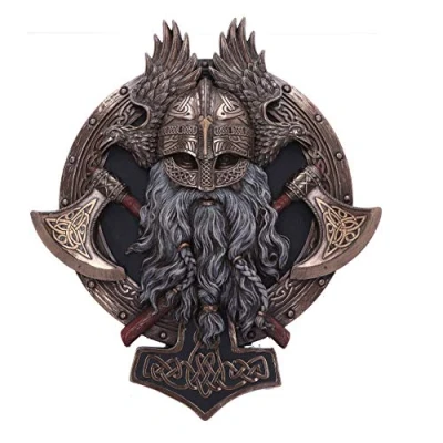 Image of Nemesis Now Bronze For Valhalla Viking Axe Hammer Raven Wall Plaque, 27cm