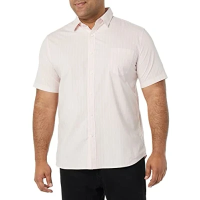 Image of Amazon Essentials Men&#039;s Slim Fit Short Sleeve Poplin Shirt, Pink Double Stripe, L