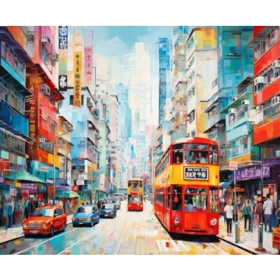 Image of Paint by Number Kits Hong Kong City Street Scene Oil Painting Arts Gift for Wall Decoration,40x50cm,No Frame