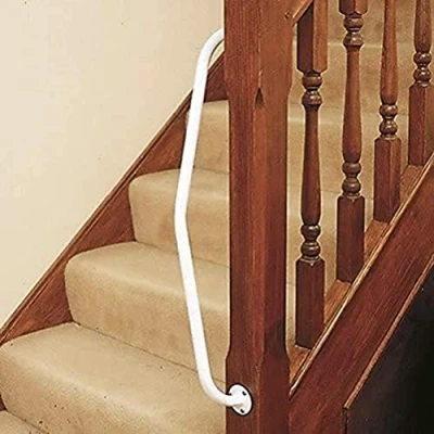 Image of HOMECRAFT Steel Newel Rail, Epoxy Coated Grab Safety Support Turns 90, Ideal for Stair Posts, Comfortable and Easy Grip, Left Hand Side (Eligible VAT Relief in the UK)
