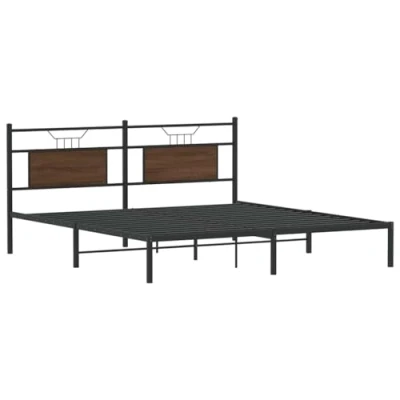 Image of vidaXL Bed Frame/Brown Oak/Modern Double Bed/Engineered Wood &amp; Steel Frame/219x188x91.5 cm/Storage/Bedroom/Gorgeous Headboard
