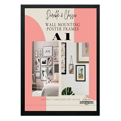 Image of Deals on deal Modern Large A1 Wooden Picture Frame Photo Wall Art Poster Frames With Clear Perspex Safety Glass to Hang Portrait or Landscape (A1 (59.4 x 84.1cm), BLACK)