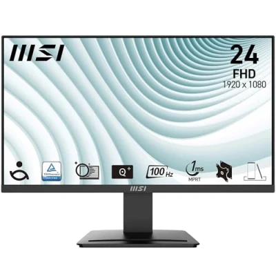 Image of MSI PRO MP2412 23.8 Inch Monitor, Full HD (1920 x 1080), 100Hz, VA, 4ms, FreeSync, HDMI, VGA, Anti Glare, Flicker, Less Blue light, TÜV Certified, VESA, Kensington, Black