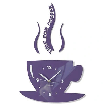 Image of FLEXISTYLE Kitchen wall clock CUP time for coffee (Violet)