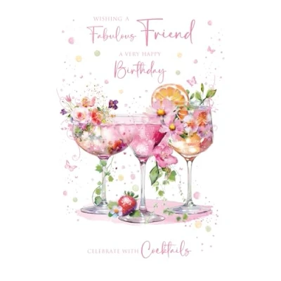 Image of Cherry Orchard Fabulous Friend Birthday Card Pretty Cocktails floral design from Beautiful Foil Finish