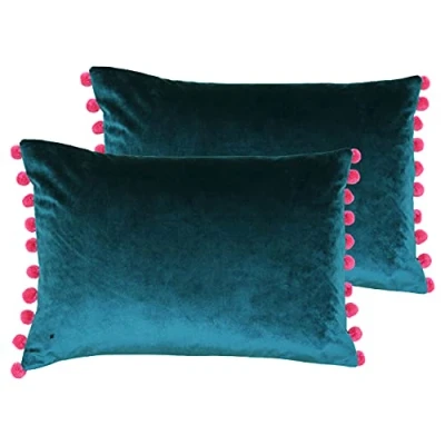 Image of Paoletti Fiesta Twin Pack Polyester Filled Cushions, Teal/Berry, 2 Count (Pack of 1)