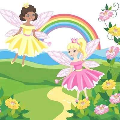 Image of 20 Napkins Children&#039;s Fairies on the Rainbow Table Decoration Paper with Motif Also for Decoupage and 33 x cm