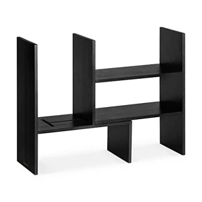 Image of Navaris Desk Organiser Shelf Unit Desktop Shelves for Table or Countertop Free Standing Adjustable Bamboo Shelving Kitchen Office Black