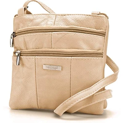 Image of Lorenz Ladies Small Genuine Soft Leather Cross Body / Shoulder Bag (1) # 1941 Beige