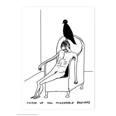 Image of Funny Rude Humorous Official David Shrigley &#039;Cheer up Miserable Bastard&#039; Postcard