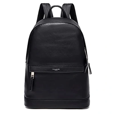 Image of David Jones Men&#039;s PU Leather Backpack 13 Inch Laptop Bag Daypack for Work School Multifunction Office Business Travel Elegant Modern City Black