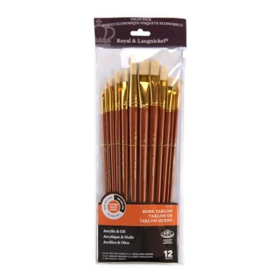Image of Royal and Langnickel RSET 9318 Long Handle Taklon Variety Brush Set Firm Bone (Pack of 12)