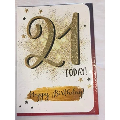 Image of Mens Male Age 21 21st Twenty One Today! Happy Birthday Card White Gold/Black Words/Stars Glitter Detail(OTB17469)