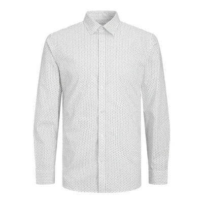 Image of JACK &amp; JONES Men&#039;s Jjjoe Ls Ss24 Print Shirt, White/AOP: Ditsy AOP S24, S