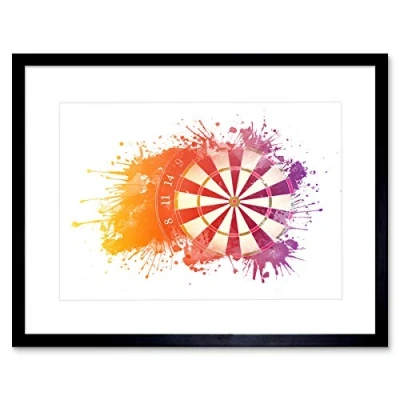 Image of Wee Blue Coo Sport Darts Paint Splash Splatter Dartboard Black Framed Art Print B12X13354