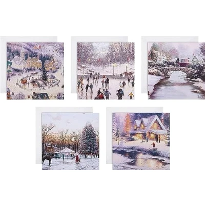 Image of Hallmark New Bumper Charity Christmas Cards from Pack of 30 5 Scenic Thomas Kinkade Designs…