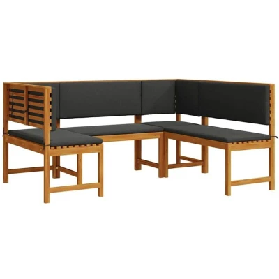 Image of vidaXL 3 Piece Garden Bench Set with Cushions Solid Acacia Wood