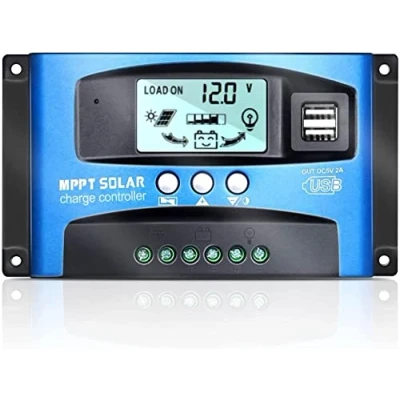 Image of 100A MPPT Solar Charge Controller, Charger Controller with LCD Display, Dual USB, Multiple Load Control Modes, Technical Maximum Charging Current