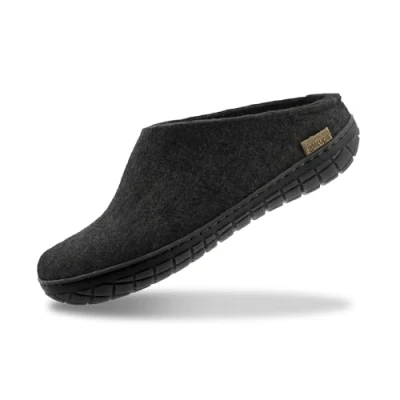 Image of GLERUPS Slip on Slippers Women and Men with Rubber Sole (Black) Unisex Wool Slipper Shoes Comfy Outdoor Indoor Cosy Gents Ladies