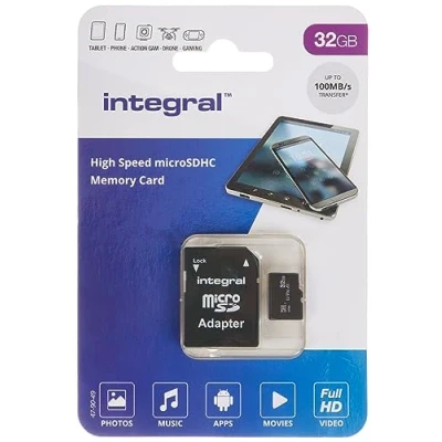 Image of Integral 32GB High Speed V30 UHS I U1 MicroSDHC Card including Adapter