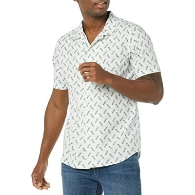 Image of Amazon Essentials Men&#039;s Slim fit Vacation Shirt, Light Blue Bird Print, XS