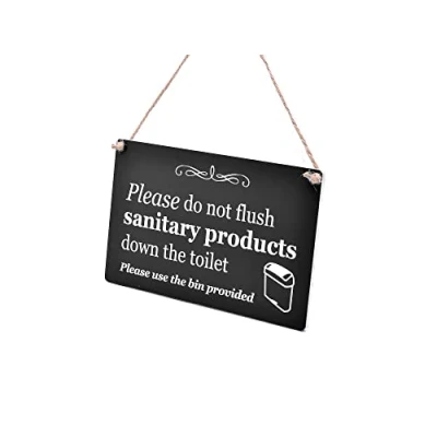 Image of Stylish and Bold, Black White, SANITARY BIN Sign Plaque Notice for Toilet, Bathroom, W.C