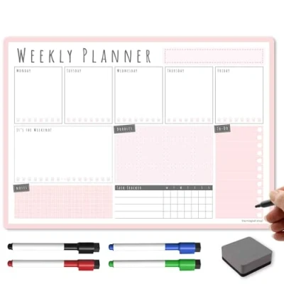 Image of TMS Magnetic Weekly Planner/You Got This A3 Dry Wipe Whiteboard Planner for Home, Office or Students with 4 Erase Pens and Eraser (Blush, WP2)
