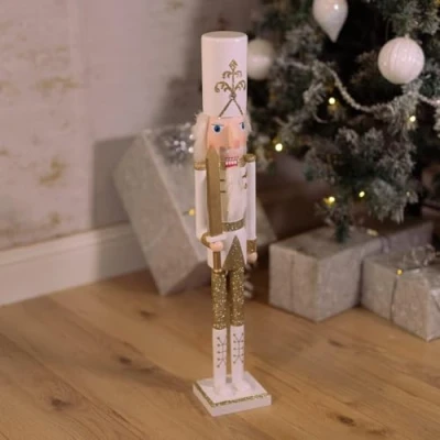 Image of Marco Paul 120cm Red And Gold Nutcracker Soldier Statue Hand painted Metal Christmas Decor Ornaments For Decorations Indoor Xmas Large Wooden