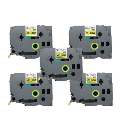 Image of Fassport 5 Pack Black on Yellow Label Tape Compatible for Brother P Touch TZ 661 TZe 36mm 1 1/2&quot;