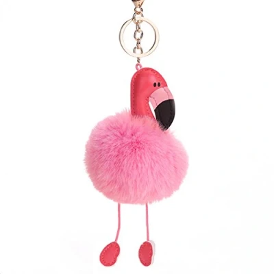 Image of Bluelans® Flamingo Pom Keyring,Soft Fur Fluffy Keyring,Keyring Pom, Balls Keyring Cellphone Charm Bag Pendant Keychain (Pink)