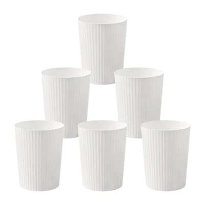 Image of Cetomo 7.2L*6 Plastic Waste Paper Bin, Trash Can, Small Bins, Bedroom Round Basket for Kitchen Rooms, Nesting, Matte, Frosted, Minimalist, Open Top, White, 7.2L(6 Pack)