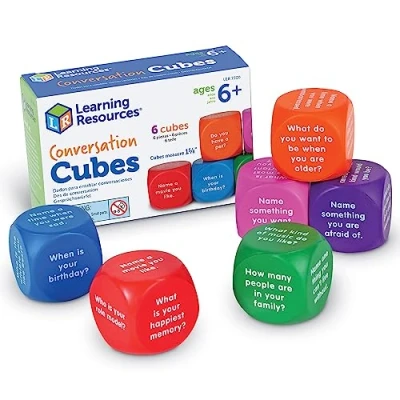 Image of Learning Resources Conversation Cubes 6 Pieces Ages 6+ Foam for Social Emotional School Supplies Speech Therapy Toys, Skills