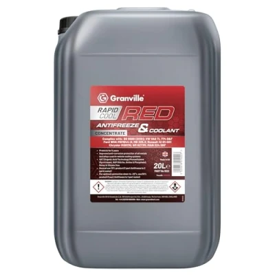 Image of Granville Rapid Cool Red Antifreeze Concentrate 20L Long Engine Protection Anti Freeze Coolant Organic Acid Technology (OAT) BS: 6580:2010 Compliant Ethylene Glycol Based