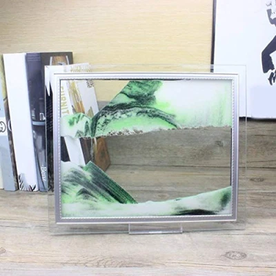 Image of fourseasons Moving Sand Art Pictures 3D Desktop Natural Landscape Flowing Picture with Frame Base(Green)