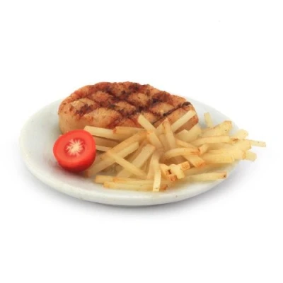 Image of MyTinyWorld Dolls House Miniature Sirloin Steak And Chips On a Plate