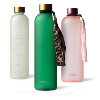 Image of MAMEIDO 1l water Bottle Motivational Time Markings, BPA free, Leak Proof, Tritan Co Polyester Plastic, 1 litre bottle, Sports (Emerald Grey Gold, 1000ml)