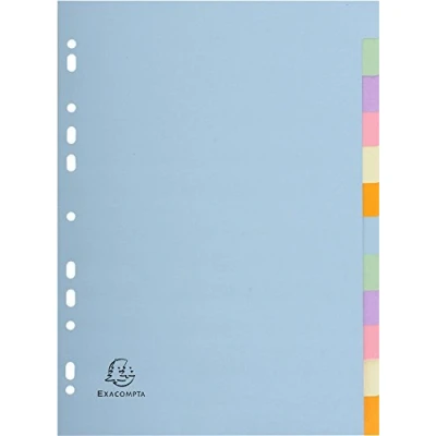 Image of Exacompta Ref 1612E Forever Collection 12 Part Plain Dividers, Suitable for A4 Documents, 100% Recycled 170gsm Card, Pre Punched Assorted Pastel Colours