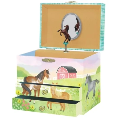 Image of Giggle &amp; Honey Musical Horse Jewellery Box for Girls Kids Dancing Music with Mirror, Gifts Little Girls, Childrens Birthday Gift, Ages 3 10
