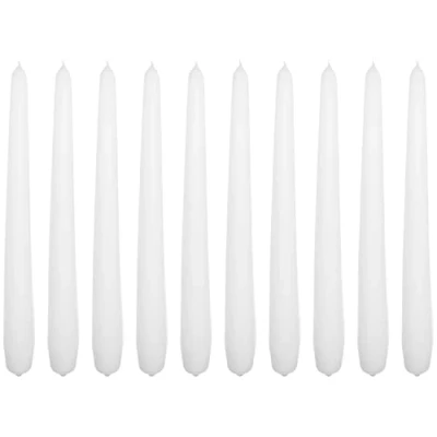 Image of Tapered Dinner Candles, Pack of 10, Unscented, Long Burning Time, 24 cm / 19.45 (White, Matt)