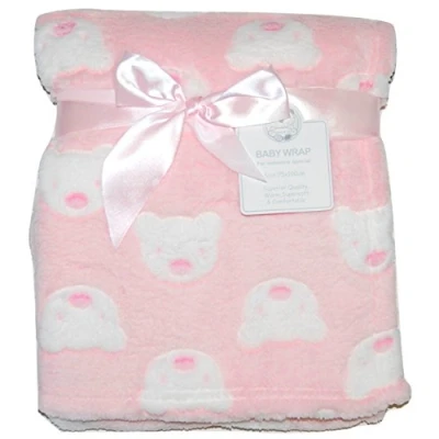 Image of Baby Girl Soft Fleece Wrap Blanket Pram Cot Crib Moses Basket Pink Bear