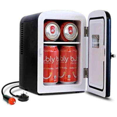 Image of Koolatron Retro Mini Fridge For Bedrooms 4L Small 6 Can Table Top 12v Portable Cooler Refrigerator Quiet Fridges Skincare Food Drinks Kids Home Car &amp; Travel Black