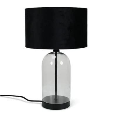 Image of Glass and Black Metal Bedside Table Lamp with a Velvet Lampshade Living Room Bedroom Light + LED Bulb