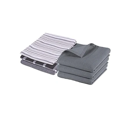 Image of Pagnanno Hotel Quality Kitchen tea Towels &amp; Waffle Weave towel Professional Cotton 45x70cm Absorbent Fast Drying Dish Towels,Kitchen and Bar (Pack of 6 (45x70cm), (Grey) + UD)